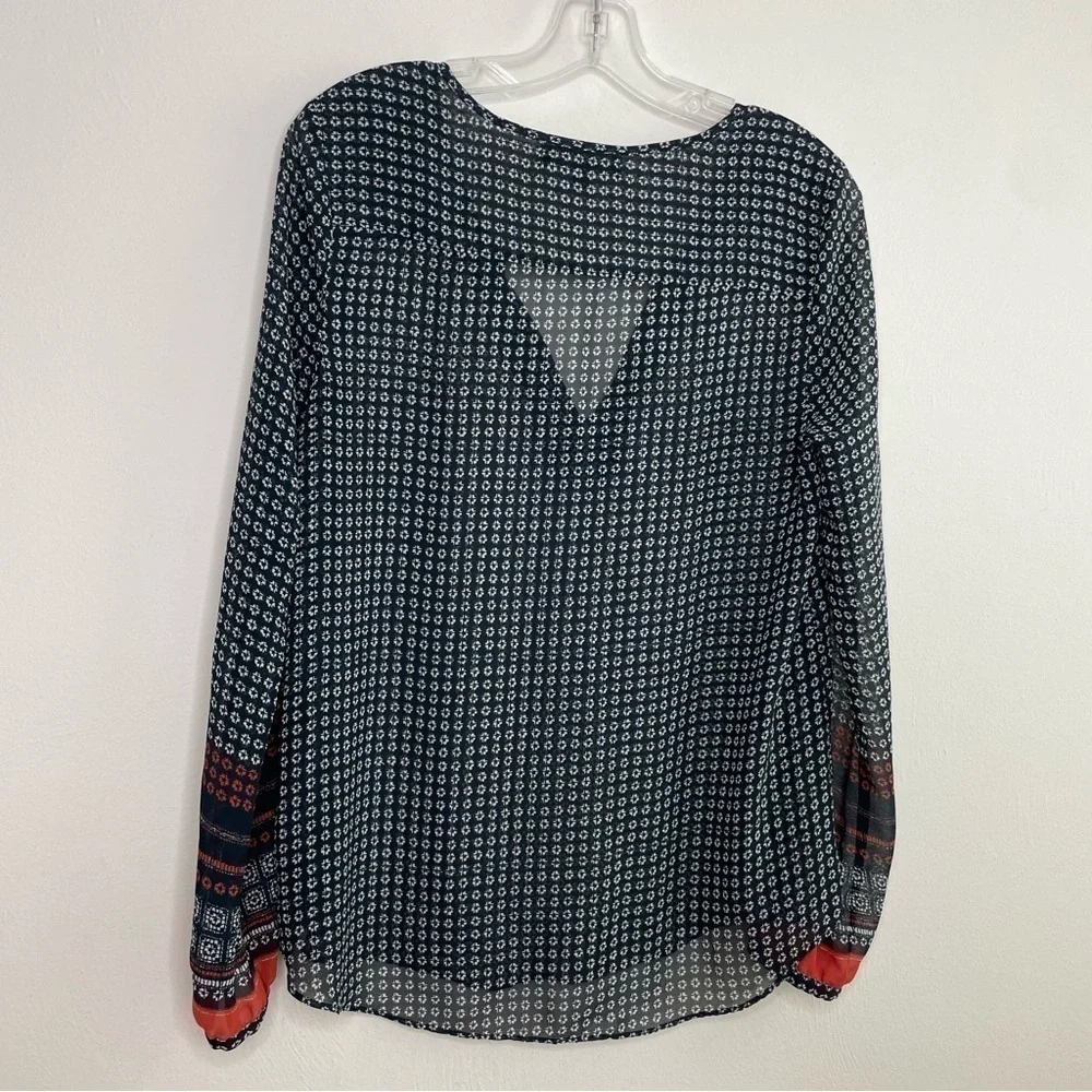 SANCTUARY Boho Print Patterned Semi-Sheer Long Sleeve Blouse Women's Small - Picture 14 of 15